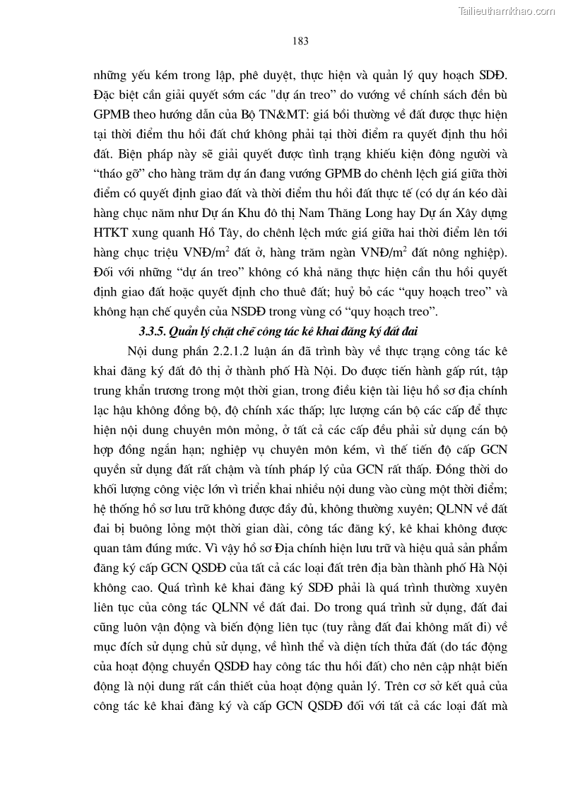 Luận án tiến sĩ kinh tế Tăng cường vai trò quản lý của nhà nước đối với đất đai trong quá trình đô thị hóa ở thành phố Hà Nội - 32 Trang 187