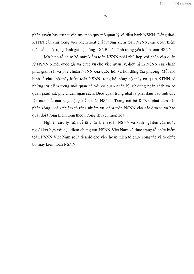 Luận án tiến sĩ kinh tế Tổ chức kiểm toán ngân sách nhà nước do Kiểm toán Nhà nước Việt Nam thực hiện - 15 Trang 85