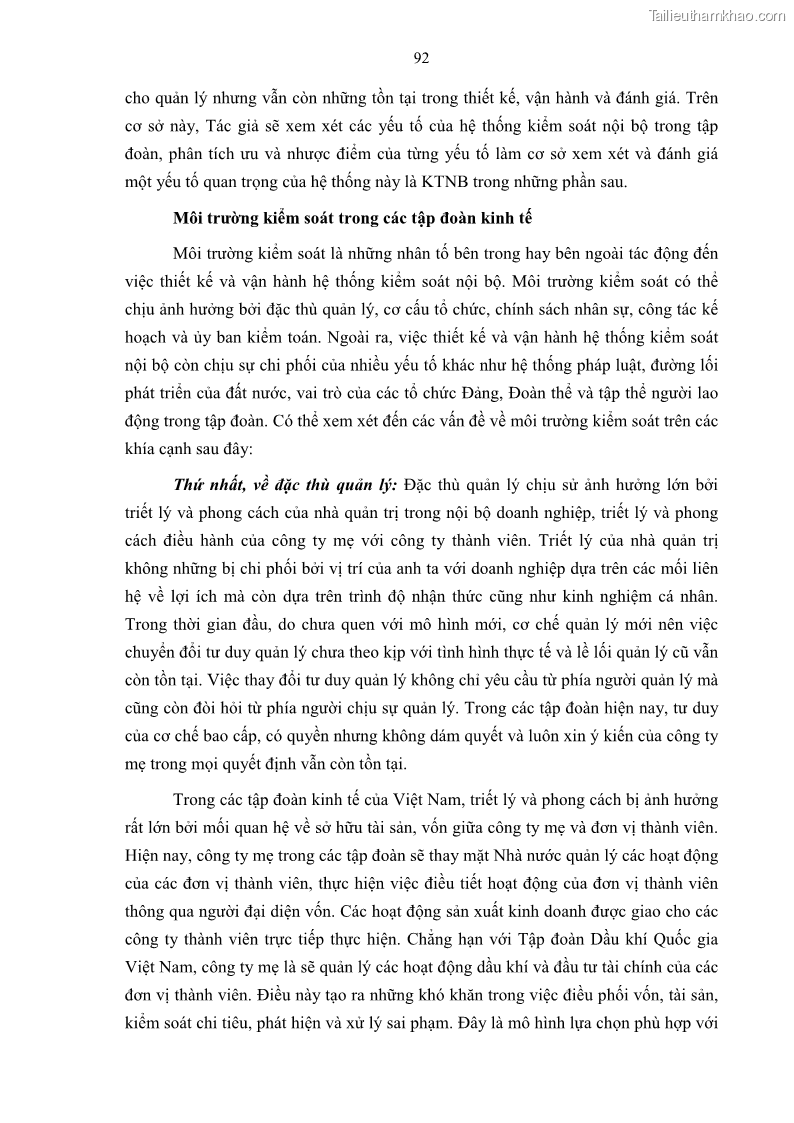 Luận án tiến sĩ kinh tế Tổ chức kiểm toán nội bộ trong các tập đoàn kinh tế của Việt Nam - 17 Trang 97