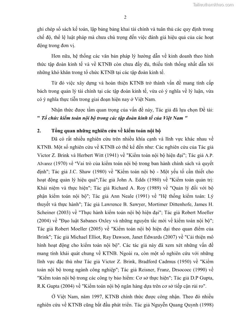 Luận án tiến sĩ kinh tế Tổ chức kiểm toán nội bộ trong các tập đoàn kinh tế của Việt Nam - 2 Trang 7
