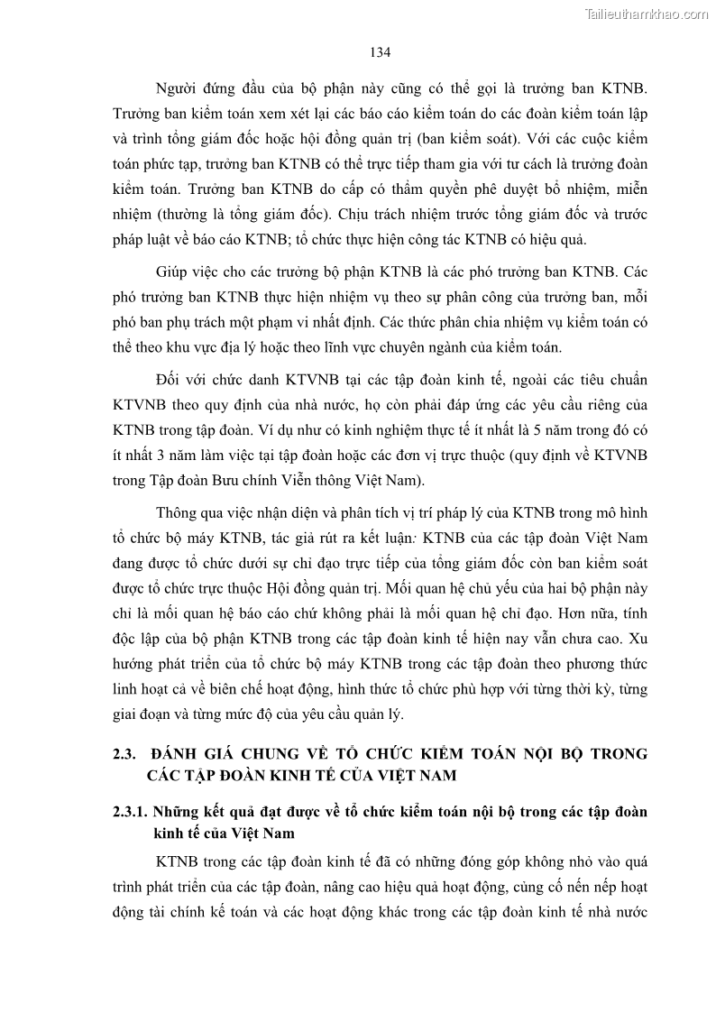 Luận án tiến sĩ kinh tế Tổ chức kiểm toán nội bộ trong các tập đoàn kinh tế của Việt Nam - 24 Trang 139