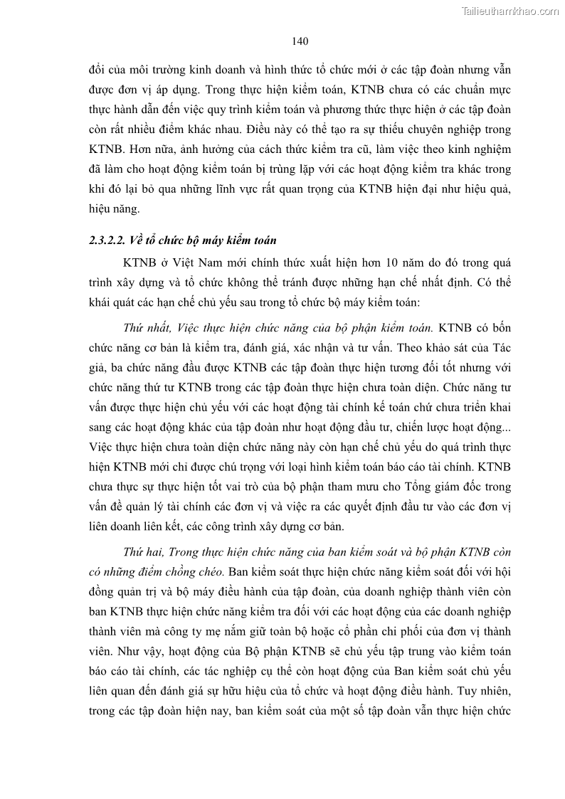 Luận án tiến sĩ kinh tế Tổ chức kiểm toán nội bộ trong các tập đoàn kinh tế của Việt Nam - 25 Trang 145