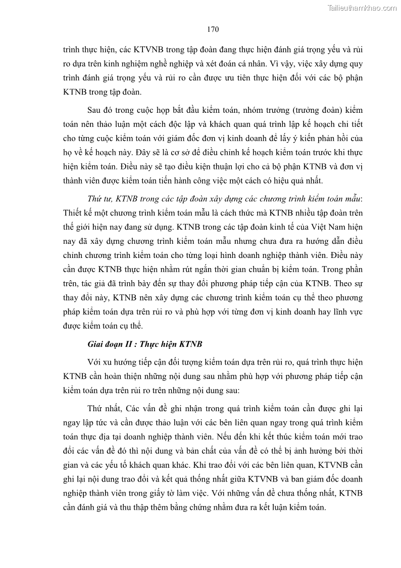 Luận án tiến sĩ kinh tế Tổ chức kiểm toán nội bộ trong các tập đoàn kinh tế của Việt Nam - 30 Trang 175