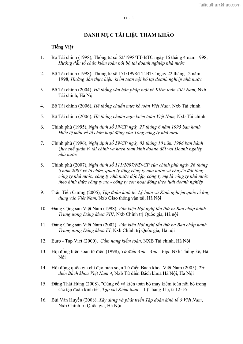 Luận án tiến sĩ kinh tế Tổ chức kiểm toán nội bộ trong các tập đoàn kinh tế của Việt Nam - 35 Trang 205