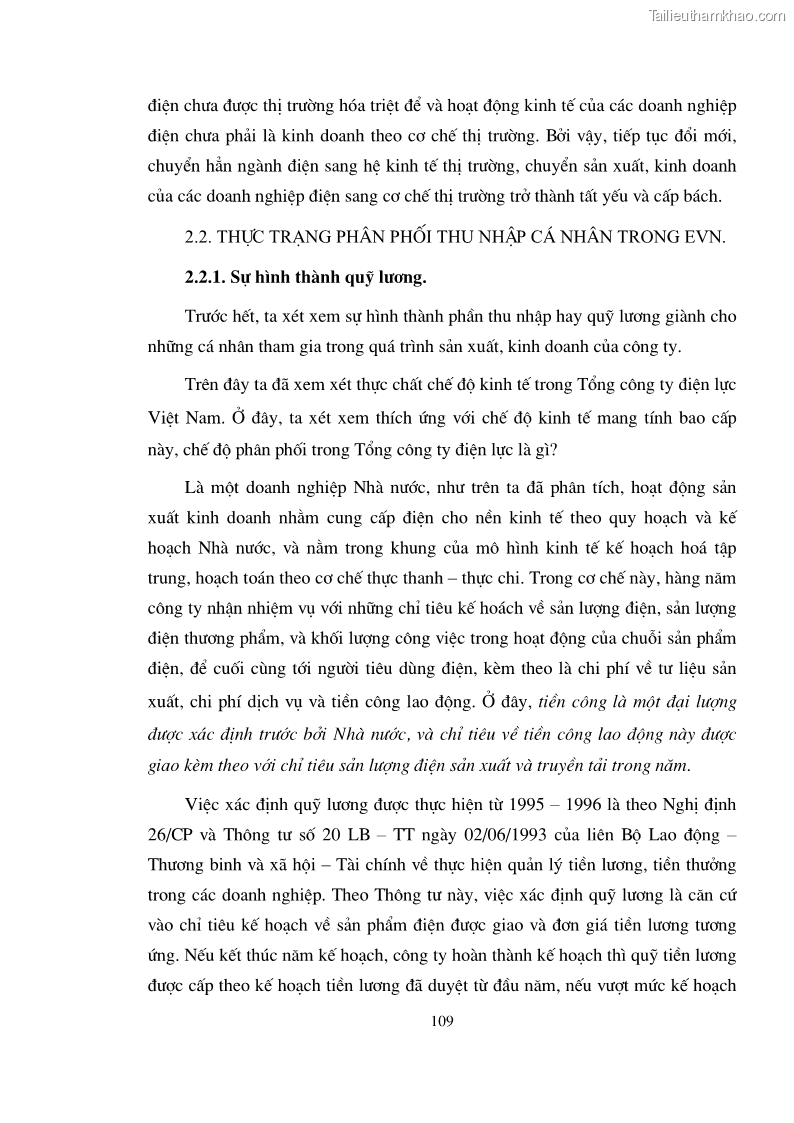 Luận án tiến sĩ kinh tế Vận dụng quan hệ phân phối thu nhập cá nhân trong nền kinh tế thị trường định hướng xã hội chủ nghĩa vào Tập đoàn Điện lực Việt Nam - 19 Trang 109