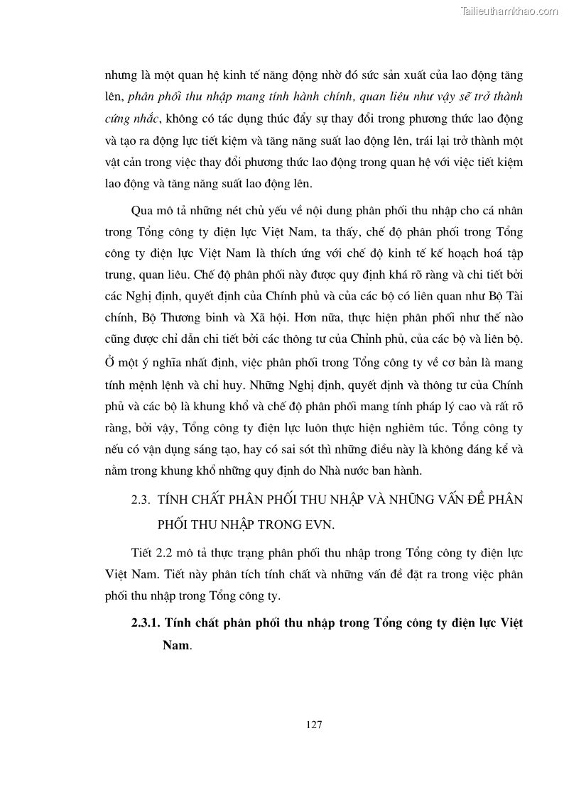Luận án tiến sĩ kinh tế Vận dụng quan hệ phân phối thu nhập cá nhân trong nền kinh tế thị trường định hướng xã hội chủ nghĩa vào Tập đoàn Điện lực Việt Nam - 22 Trang 127