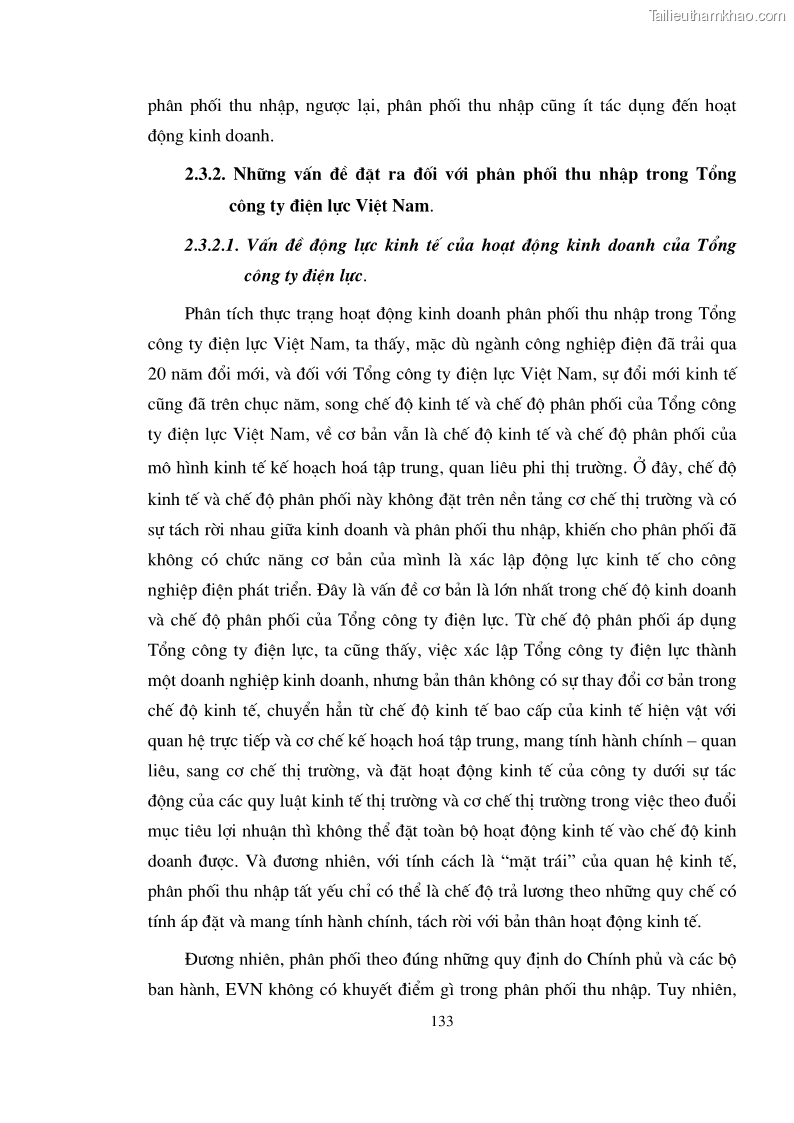 Luận án tiến sĩ kinh tế Vận dụng quan hệ phân phối thu nhập cá nhân trong nền kinh tế thị trường định hướng xã hội chủ nghĩa vào Tập đoàn Điện lực Việt Nam - 23 Trang 133
