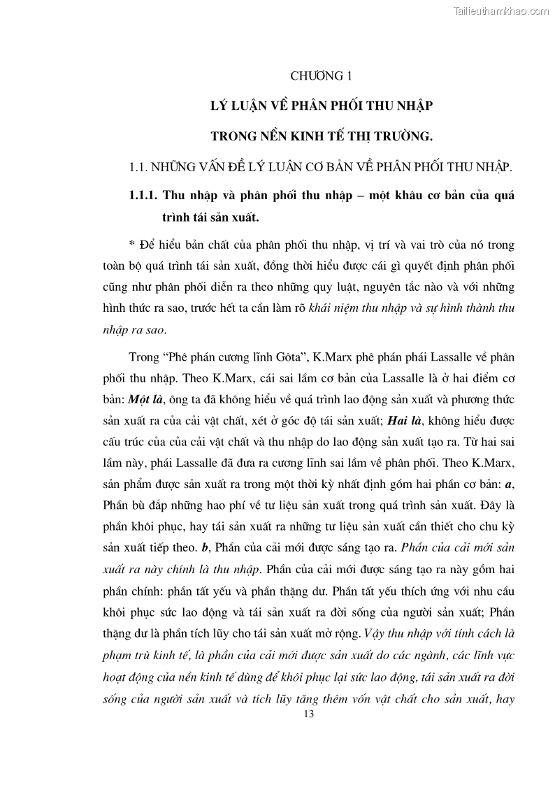 Luận án tiến sĩ kinh tế Vận dụng quan hệ phân phối thu nhập cá nhân trong nền kinh tế thị trường định hướng xã hội chủ nghĩa vào Tập đoàn Điện lực Việt Nam - 3 Trang 13