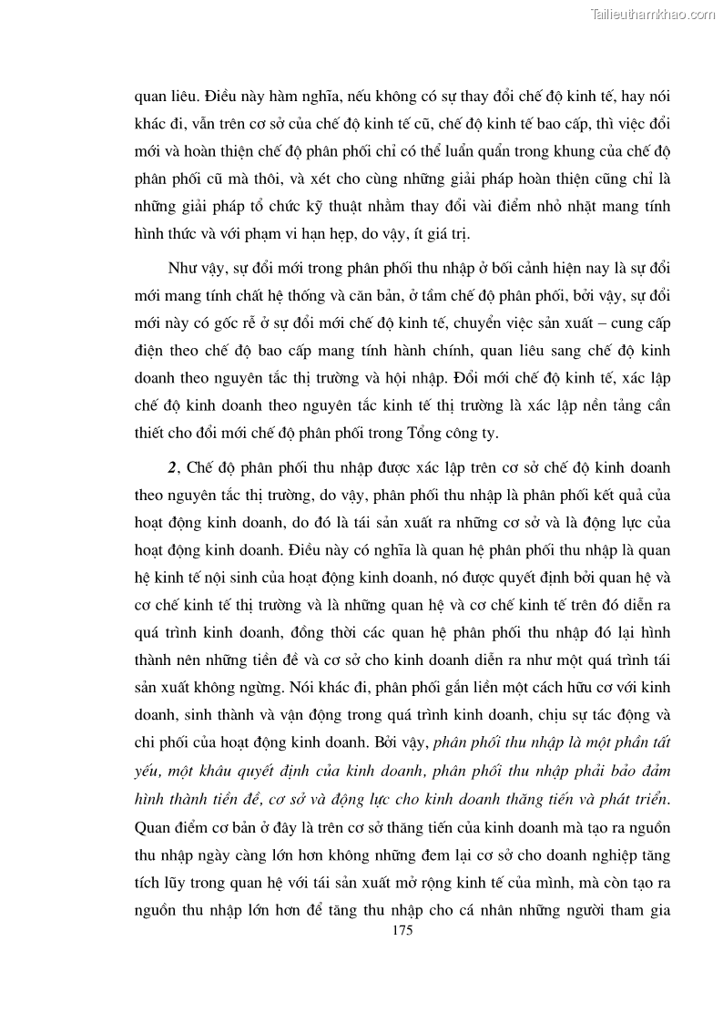 Luận án tiến sĩ kinh tế Vận dụng quan hệ phân phối thu nhập cá nhân trong nền kinh tế thị trường định hướng xã hội chủ nghĩa vào Tập đoàn Điện lực Việt Nam - 30 Trang 175