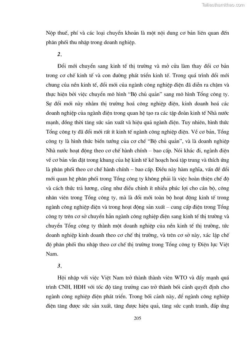 Luận án tiến sĩ kinh tế Vận dụng quan hệ phân phối thu nhập cá nhân trong nền kinh tế thị trường định hướng xã hội chủ nghĩa vào Tập đoàn Điện lực Việt Nam - 35 Trang 205
