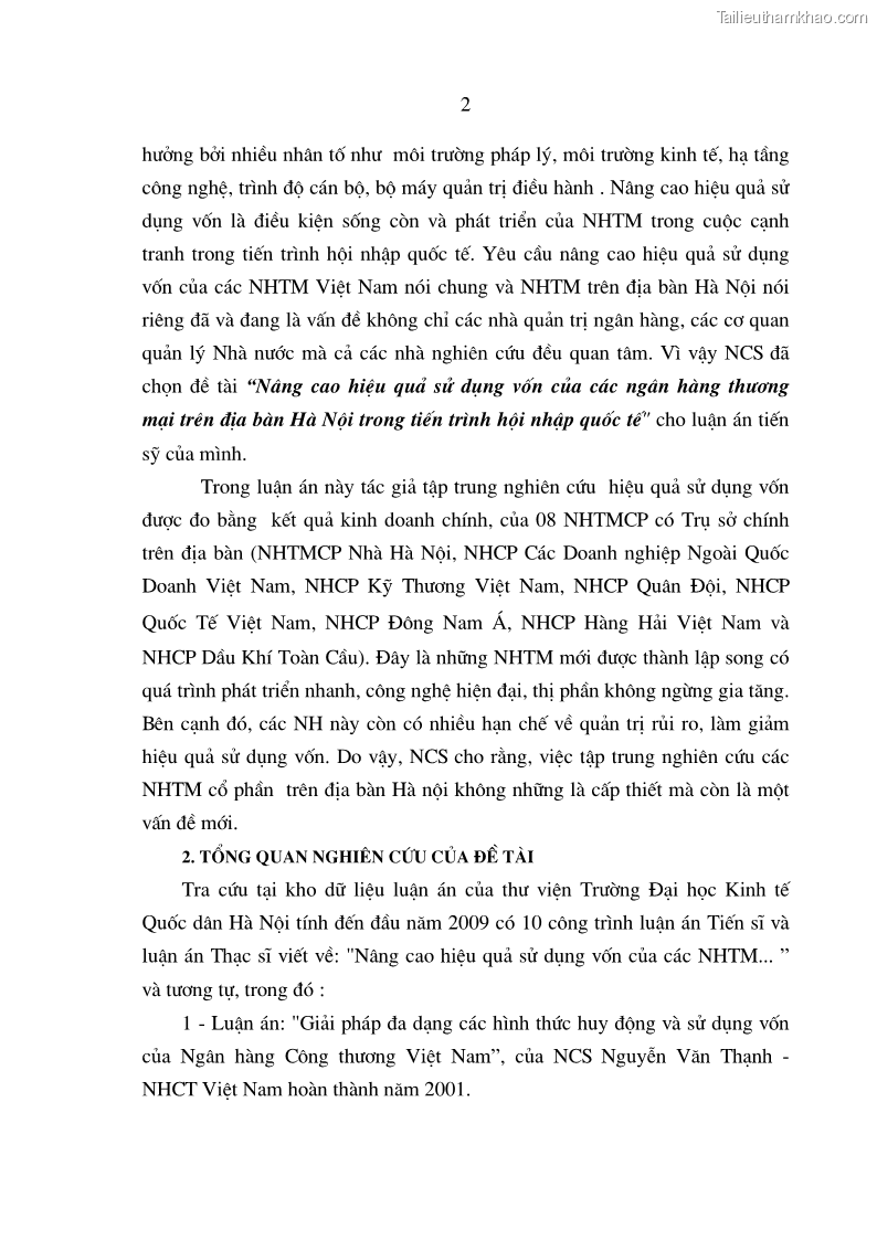 Luận án tiến sĩ Nâng cao hiệu quả sử dụng vốn của các ngân hàng thương mại trên địa bàn Hà Nội trong tiến trình hội nhập quốc tế - 3 Trang 13