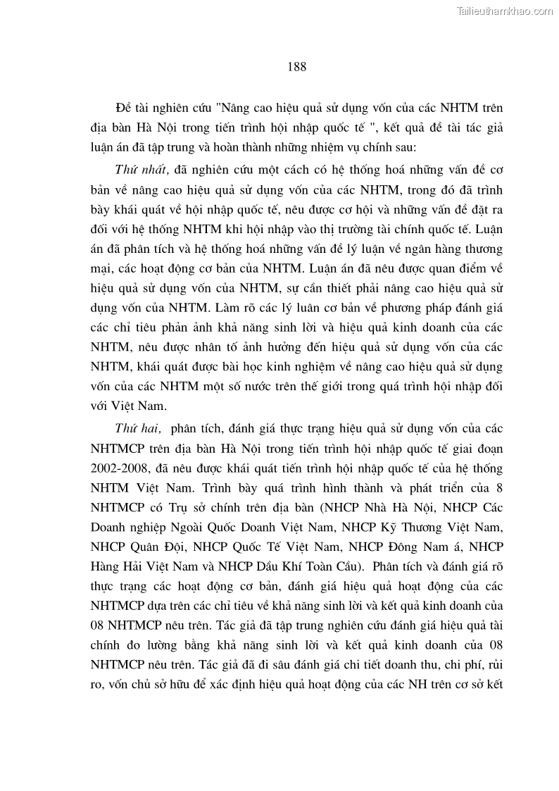 Luận án tiến sĩ Nâng cao hiệu quả sử dụng vốn của các ngân hàng thương mại trên địa bàn Hà Nội trong tiến trình hội nhập quốc tế - 34 Trang 199
