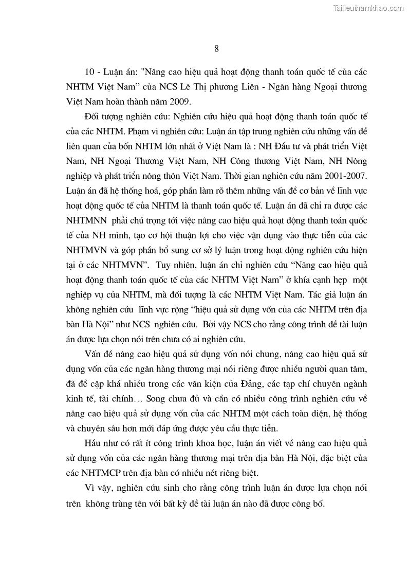 Luận án tiến sĩ Nâng cao hiệu quả sử dụng vốn của các ngân hàng thương mại trên địa bàn Hà Nội trong tiến trình hội nhập quốc tế - 4 Trang 19