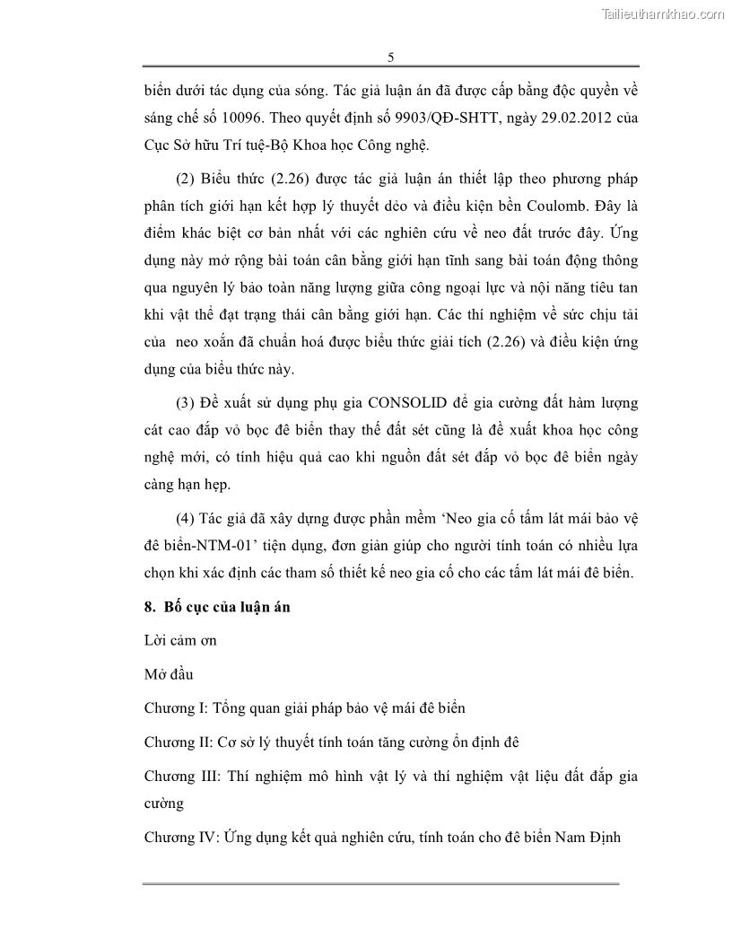 Luận án tiến sĩ Nghiên cứu các giải pháp tăng cường ổn định bảo vệ mái đê biển tràn nước - 4 Trang 19