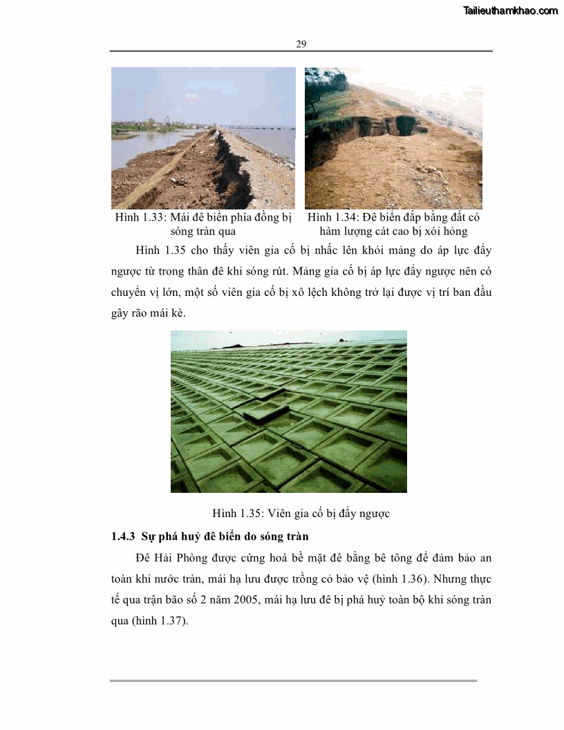 Luận án tiến sĩ Nghiên cứu các giải pháp tăng cường ổn định bảo vệ mái đê biển tràn nước - 8 Trang 43
