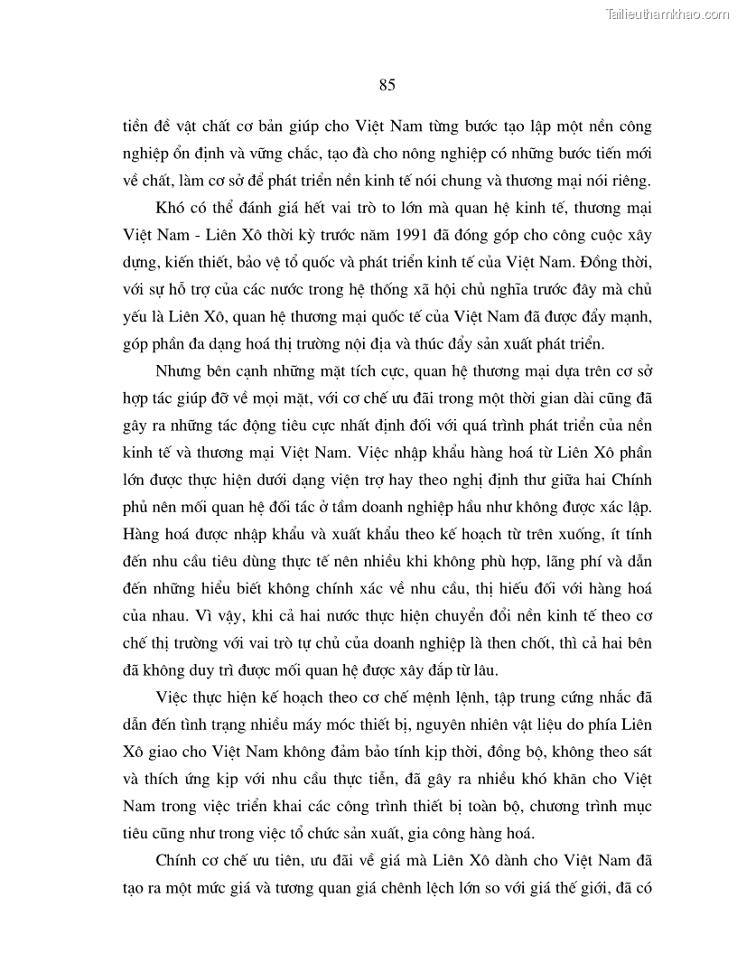 Luận án tiến sĩ quốc tế Quá trình phát triển quan hệ thương mại giữa Việt Nam và Liên Bang Nga trong bối cảnh hội nhập kinh tế quốc tế - 15 Trang 85