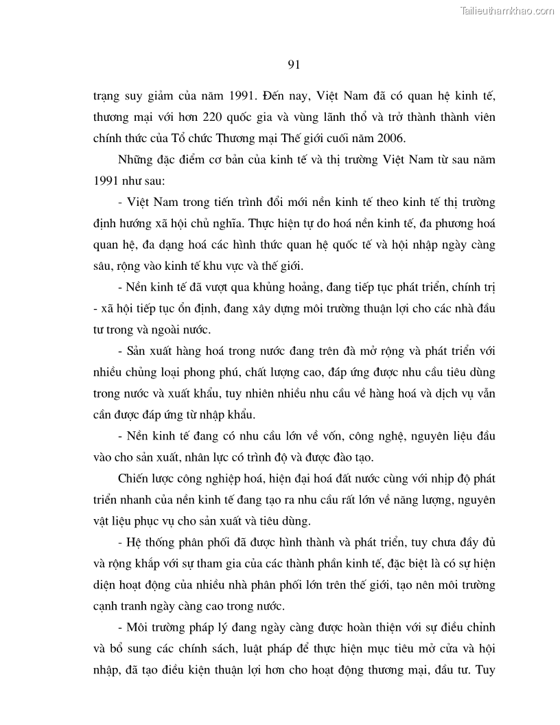 Luận án tiến sĩ quốc tế Quá trình phát triển quan hệ thương mại giữa Việt Nam và Liên Bang Nga trong bối cảnh hội nhập kinh tế quốc tế - 16 Trang 91