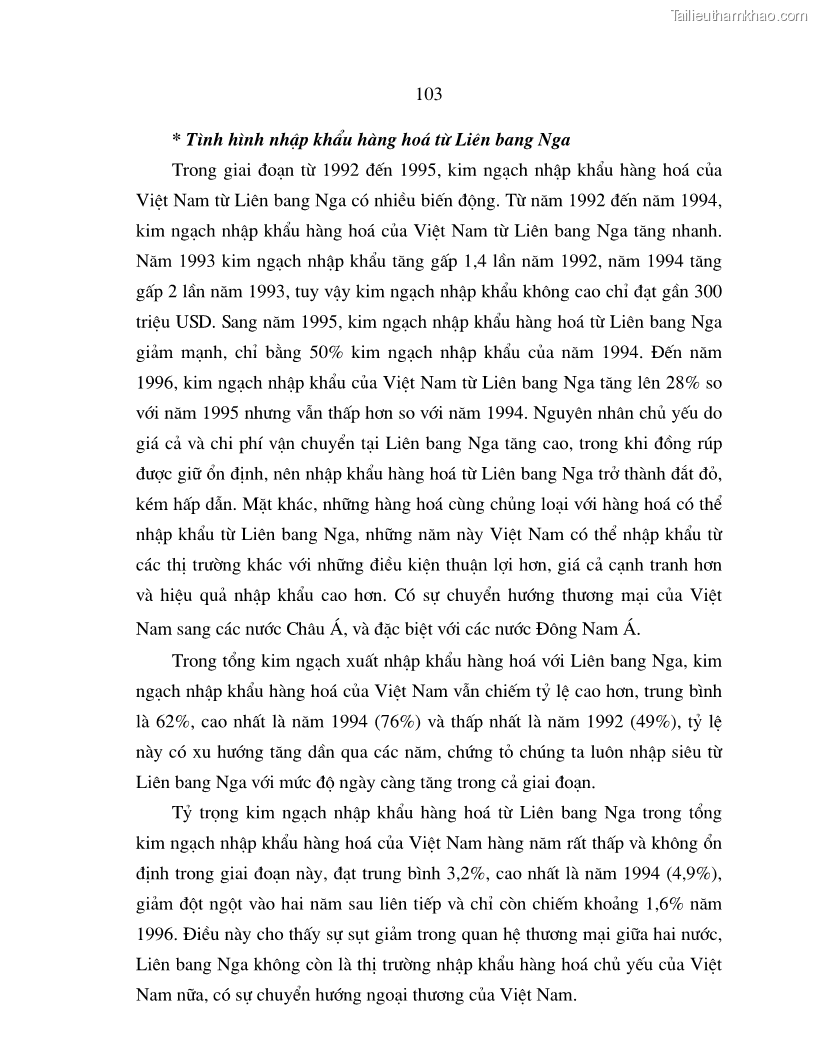 Luận án tiến sĩ quốc tế Quá trình phát triển quan hệ thương mại giữa Việt Nam và Liên Bang Nga trong bối cảnh hội nhập kinh tế quốc tế - 18 Trang 103