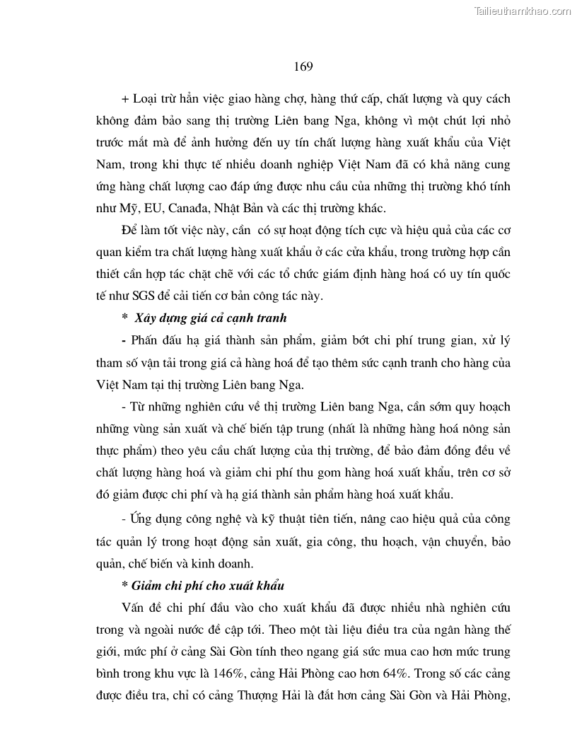 Luận án tiến sĩ quốc tế Quá trình phát triển quan hệ thương mại giữa Việt Nam và Liên Bang Nga trong bối cảnh hội nhập kinh tế quốc tế - 29 Trang 169