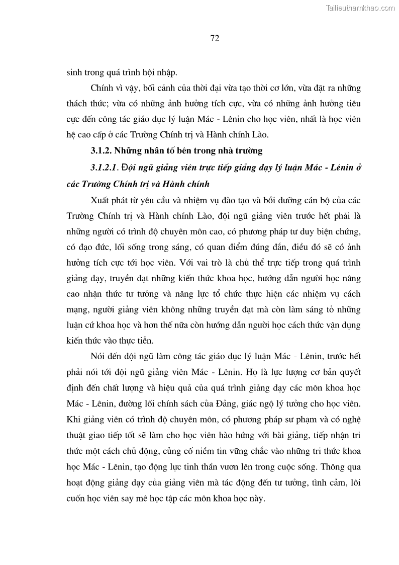 Luận án tiến sĩ triết học Vấn đề về giáo dục lý luận Mác - Lênin cho học viên hệ cao cấp ở các trường chính trị và hành chính nước Cộng hòa Dân chủ Nhân dân Lào hiện nay - 14 Trang 79