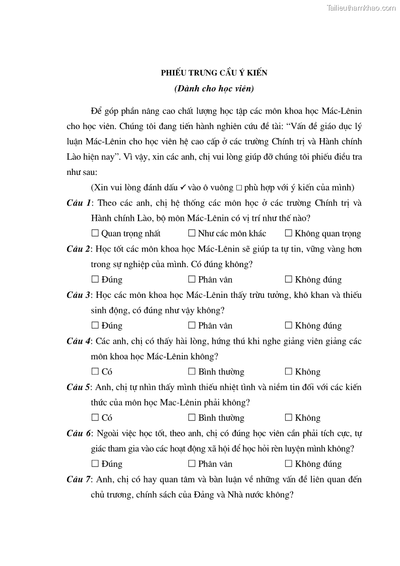 Luận án tiến sĩ triết học Vấn đề về giáo dục lý luận Mác - Lênin cho học viên hệ cao cấp ở các trường chính trị và hành chính nước Cộng hòa Dân chủ Nhân dân Lào hiện nay - 28 Trang 163