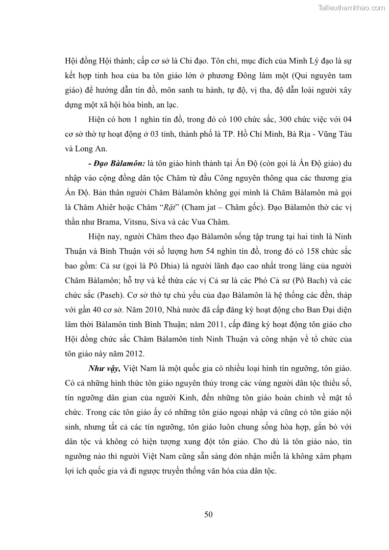 Luận văn thạc sĩ luật học Bảo đảm quyền tự do tín ngưỡng và tự do tôn giáo trong pháp luật Việt Nam hiện nay - 10 Trang 55