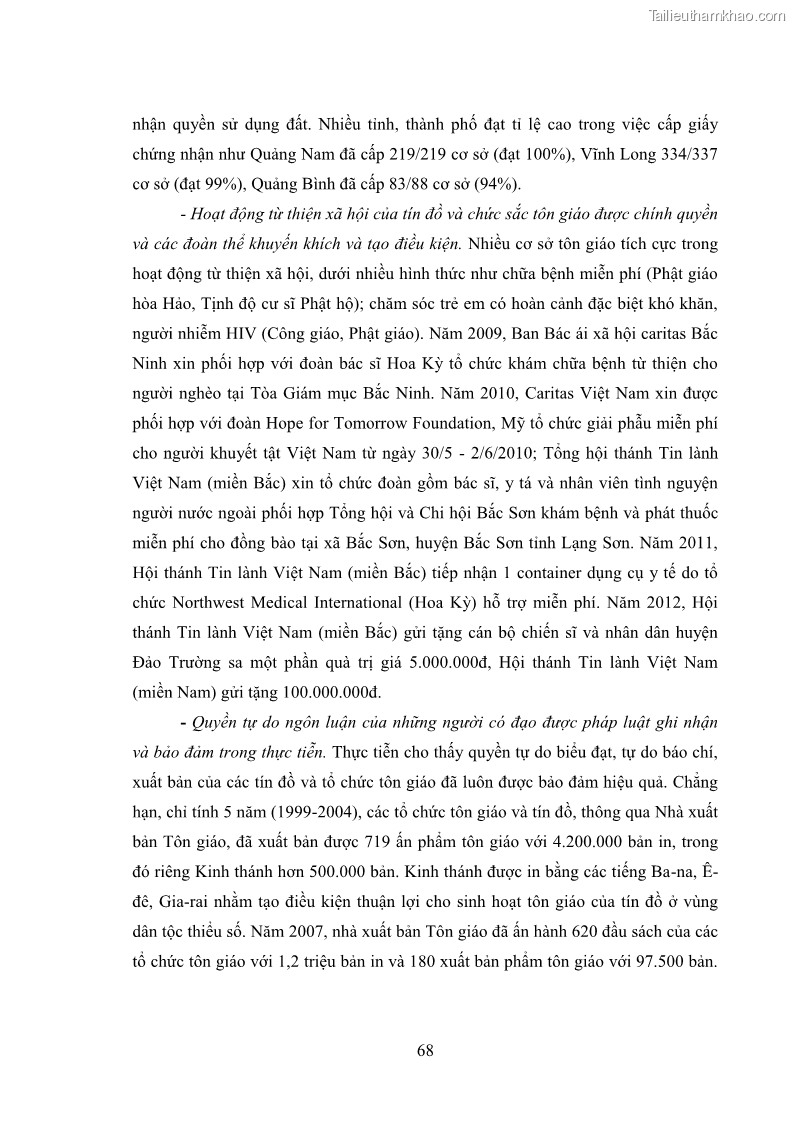 Luận văn thạc sĩ luật học Bảo đảm quyền tự do tín ngưỡng và tự do tôn giáo trong pháp luật Việt Nam hiện nay - 13 Trang 73