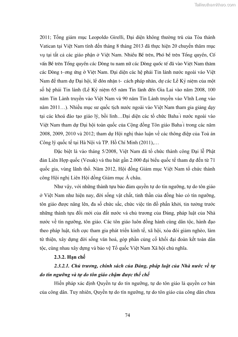 Luận văn thạc sĩ luật học Bảo đảm quyền tự do tín ngưỡng và tự do tôn giáo trong pháp luật Việt Nam hiện nay - 14 Trang 79