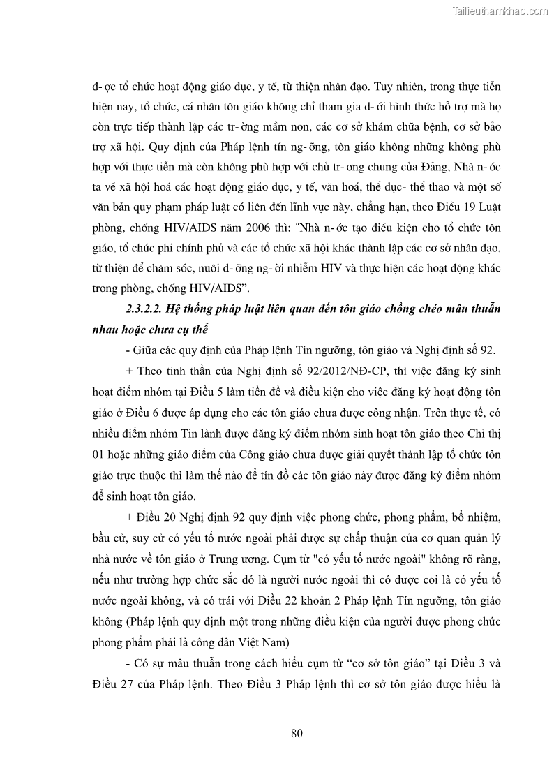 Luận văn thạc sĩ luật học Bảo đảm quyền tự do tín ngưỡng và tự do tôn giáo trong pháp luật Việt Nam hiện nay - 15 Trang 85