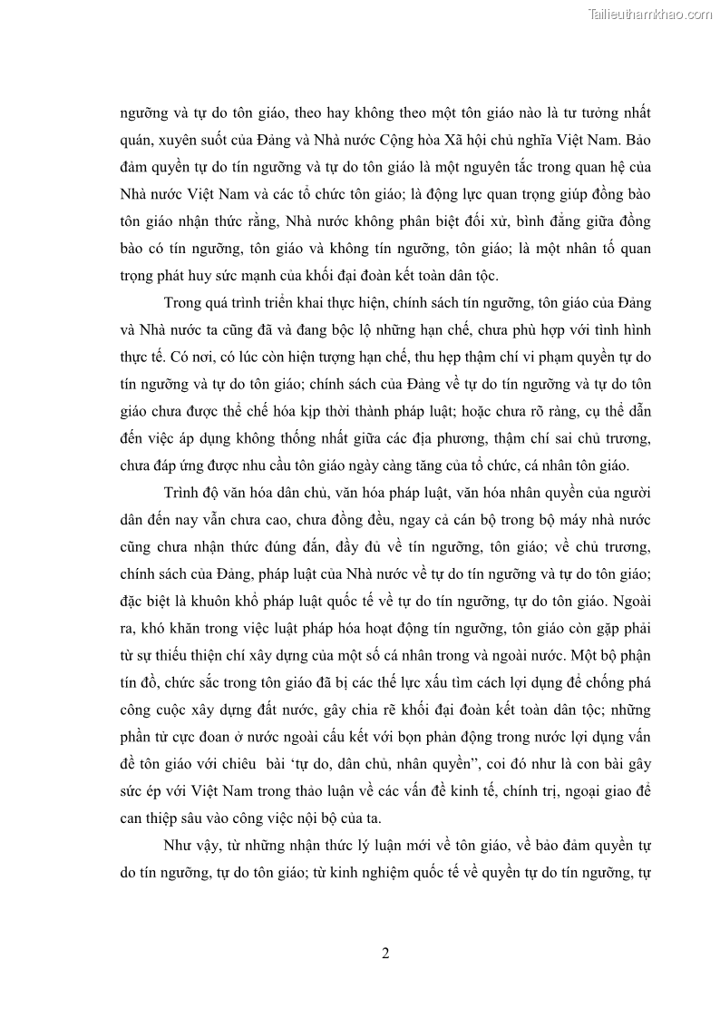 Luận văn thạc sĩ luật học Bảo đảm quyền tự do tín ngưỡng và tự do tôn giáo trong pháp luật Việt Nam hiện nay - 2 Trang 7