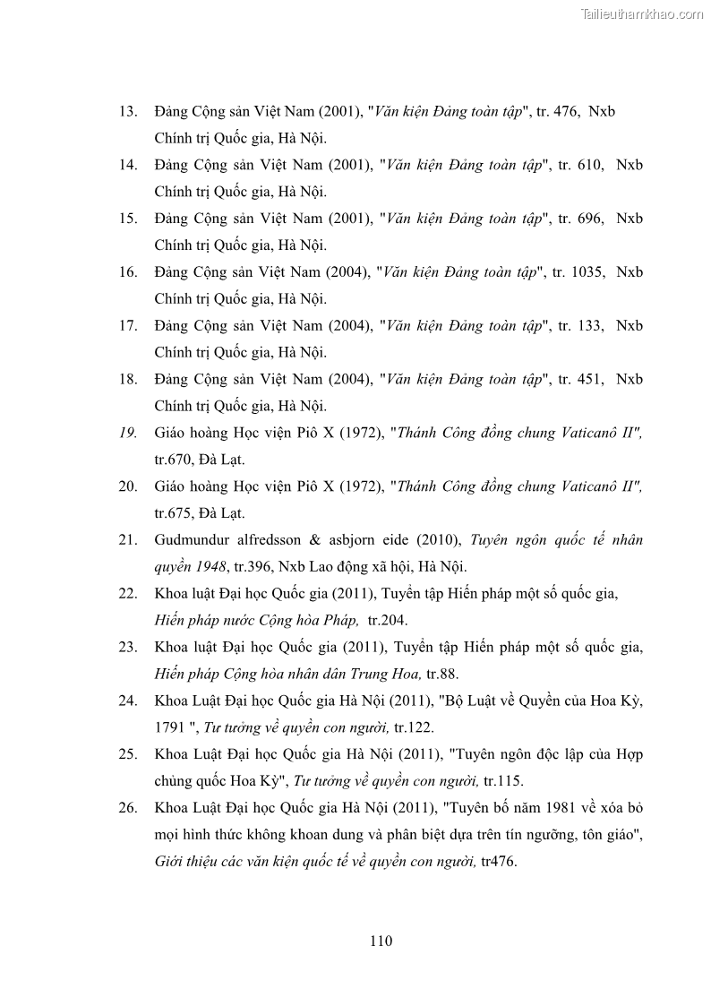 Luận văn thạc sĩ luật học Bảo đảm quyền tự do tín ngưỡng và tự do tôn giáo trong pháp luật Việt Nam hiện nay - 20 Trang 115