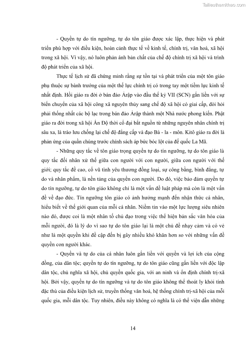 Luận văn thạc sĩ luật học Bảo đảm quyền tự do tín ngưỡng và tự do tôn giáo trong pháp luật Việt Nam hiện nay - 4 Trang 19