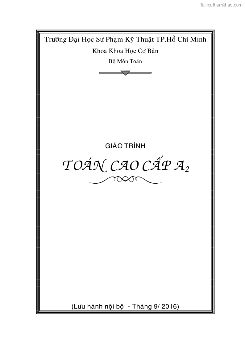 Giáo trình Toán cao cấp A2 - Trường ĐH Sư phạm Kỹ thuật TP.HCM - 1 Trang 1