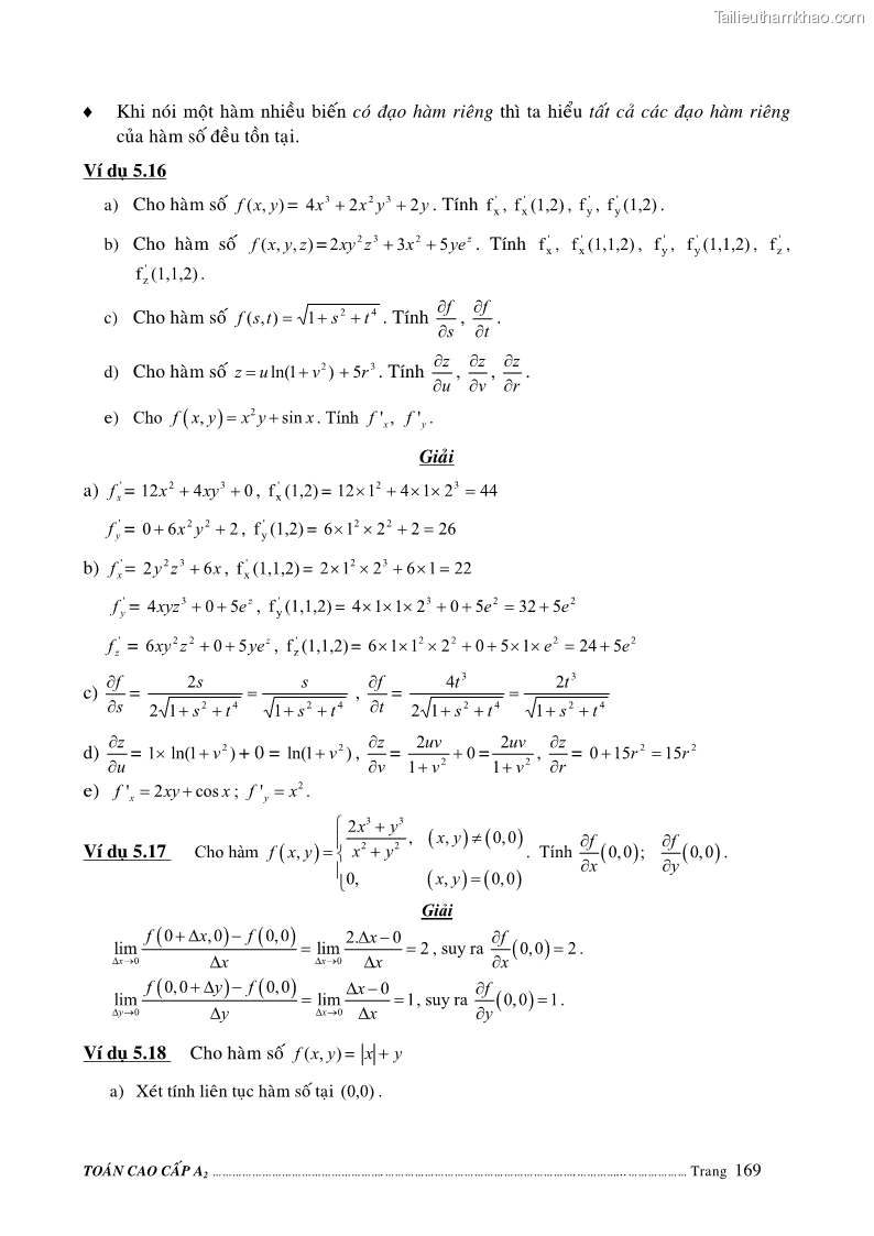 Giáo trình Toán cao cấp A2 - Trường ĐH Sư phạm Kỹ thuật TP.HCM - 29 Trang 169