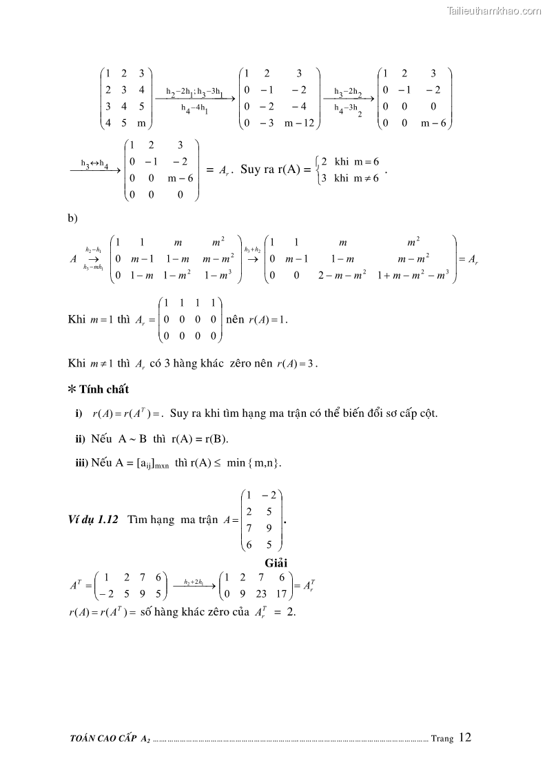 Giáo trình Toán cao cấp A2 - Trường ĐH Sư phạm Kỹ thuật TP.HCM - 3 Trang 13