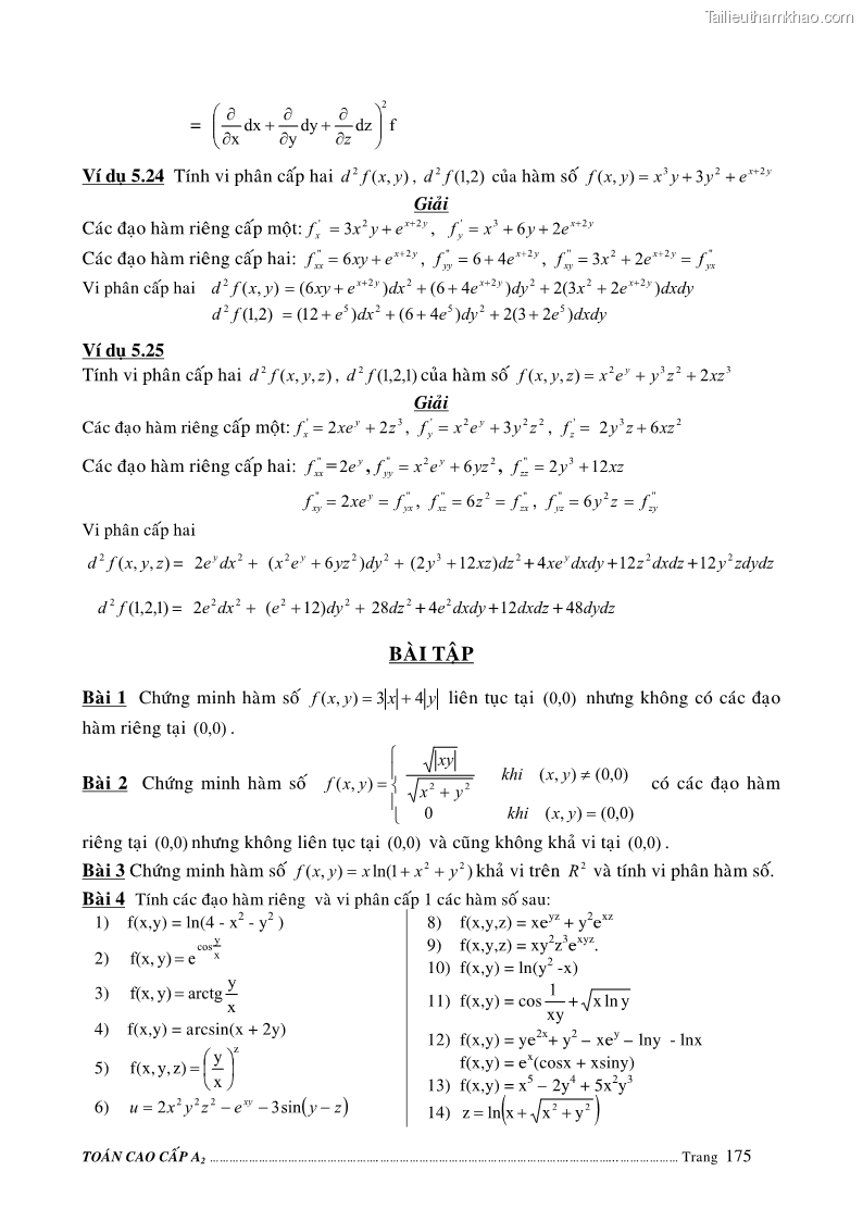 Giáo trình Toán cao cấp A2 - Trường ĐH Sư phạm Kỹ thuật TP.HCM - 30 Trang 175