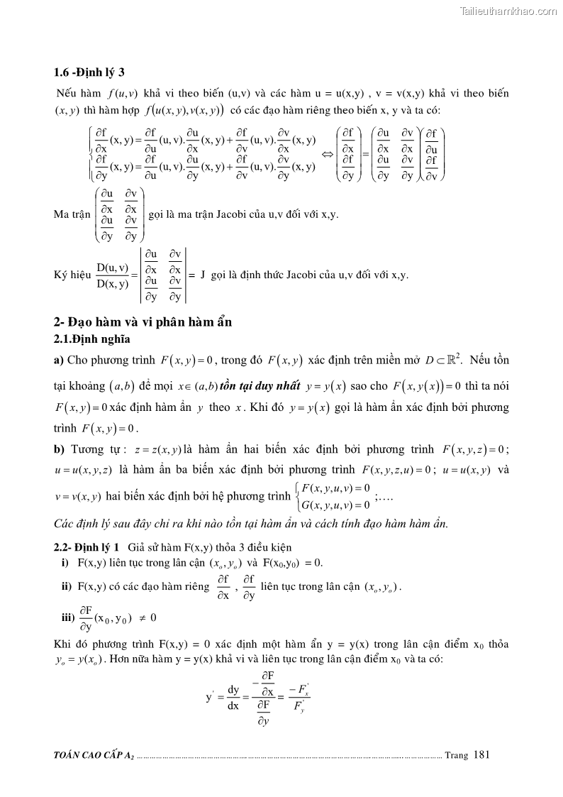 Giáo trình Toán cao cấp A2 - Trường ĐH Sư phạm Kỹ thuật TP.HCM - 31 Trang 181