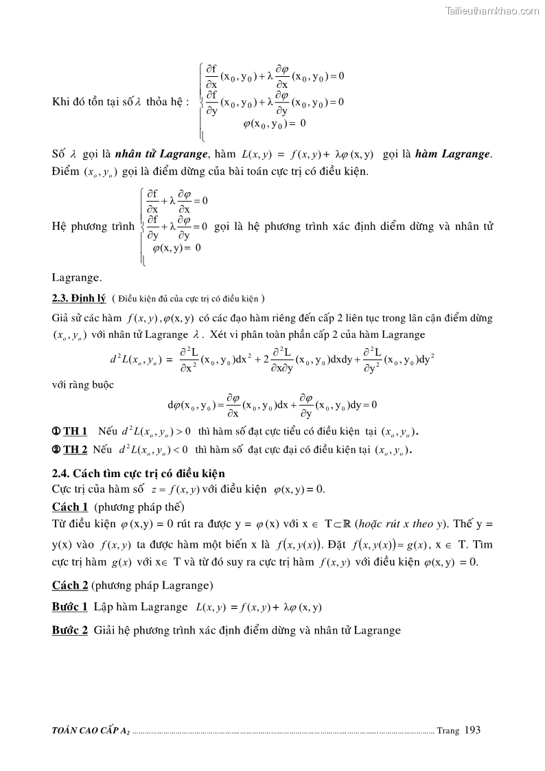 Giáo trình Toán cao cấp A2 - Trường ĐH Sư phạm Kỹ thuật TP.HCM - 33 Trang 193