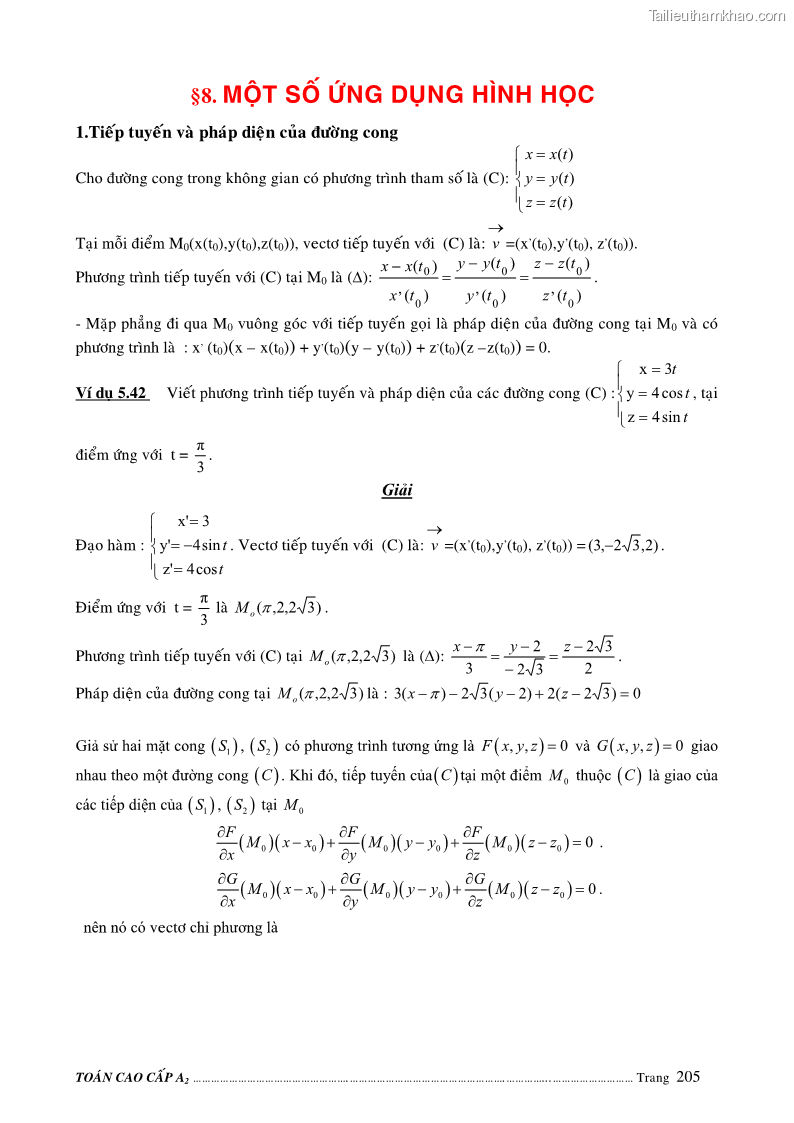 Giáo trình Toán cao cấp A2 - Trường ĐH Sư phạm Kỹ thuật TP.HCM - 35 Trang 205
