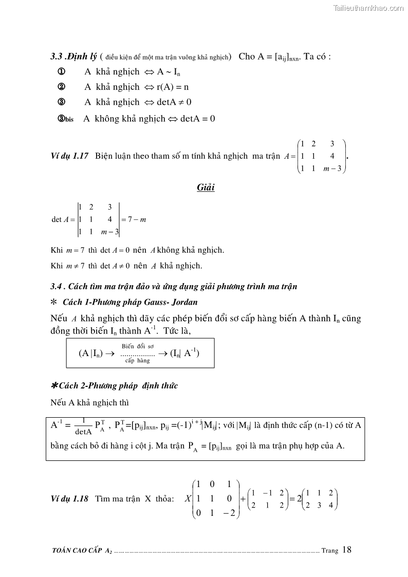 Giáo trình Toán cao cấp A2 - Trường ĐH Sư phạm Kỹ thuật TP.HCM - 4 Trang 19