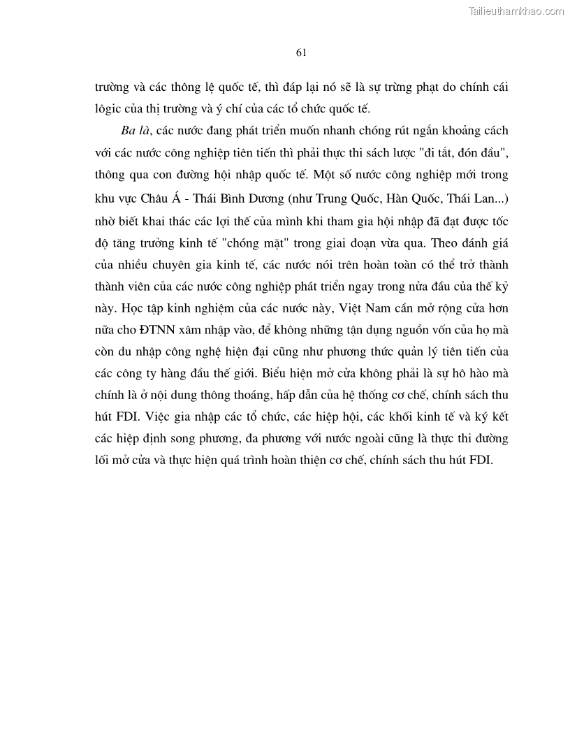 Luận án tiến sĩ kinh tế Hoàn thiện cơ chế, chính sách thu hút đầu tư trực tiếp nước ngoài ở thủ đô Hà Nội trong giai đoạn 2001- 2010 - 11 Trang 61