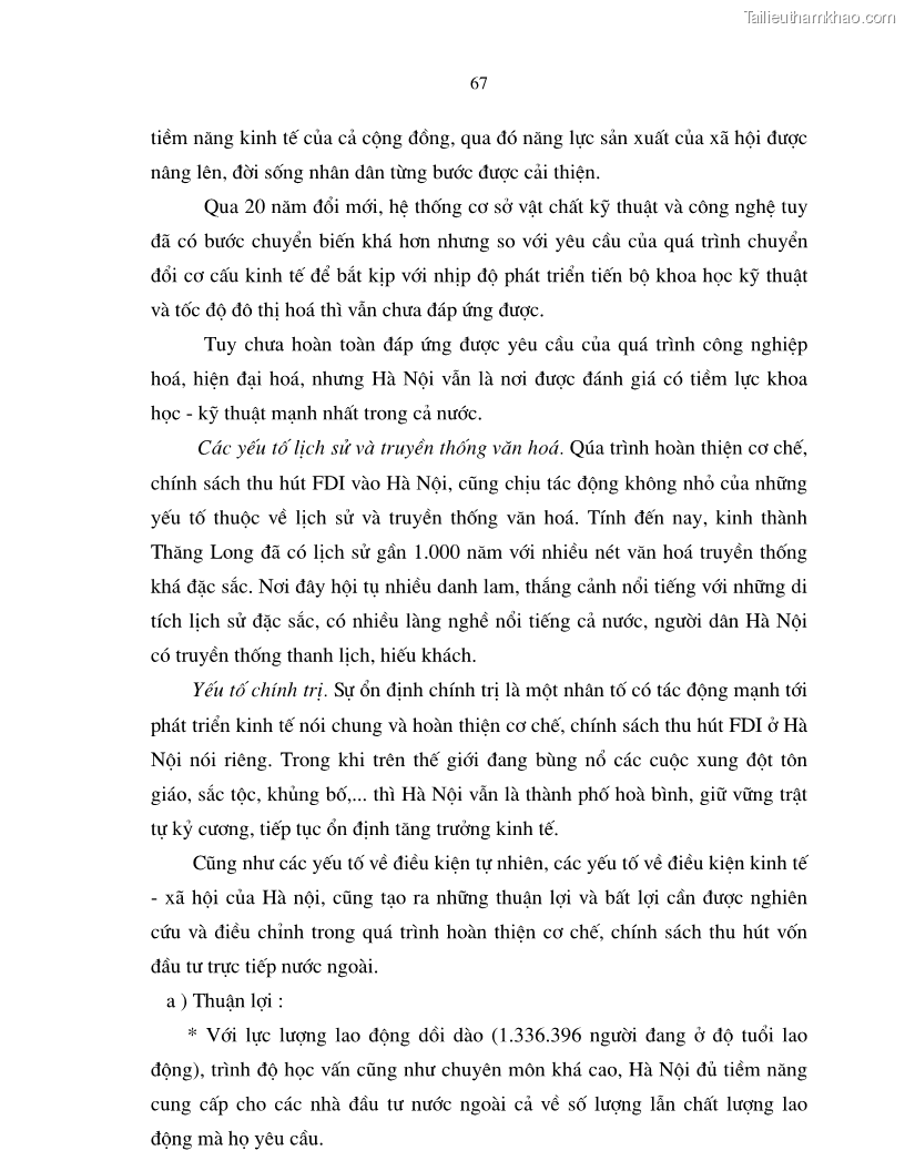 Luận án tiến sĩ kinh tế Hoàn thiện cơ chế, chính sách thu hút đầu tư trực tiếp nước ngoài ở thủ đô Hà Nội trong giai đoạn 2001- 2010 - 12 Trang 67