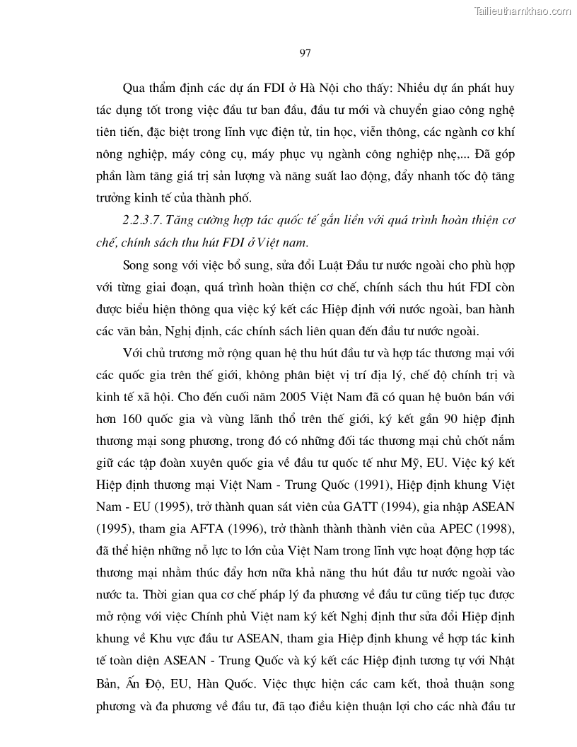 Luận án tiến sĩ kinh tế Hoàn thiện cơ chế, chính sách thu hút đầu tư trực tiếp nước ngoài ở thủ đô Hà Nội trong giai đoạn 2001- 2010 - 17 Trang 97