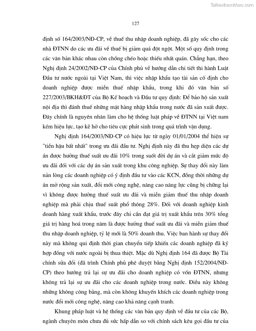 Luận án tiến sĩ kinh tế Hoàn thiện cơ chế, chính sách thu hút đầu tư trực tiếp nước ngoài ở thủ đô Hà Nội trong giai đoạn 2001- 2010 - 22 Trang 127