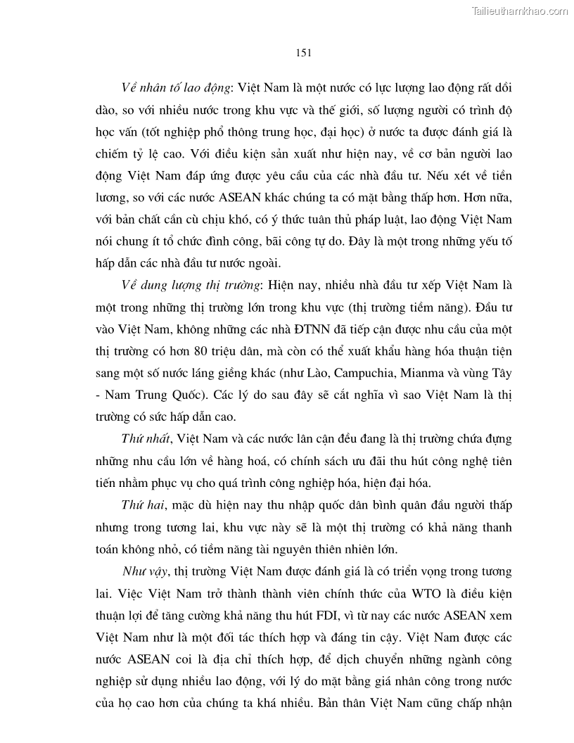 Luận án tiến sĩ kinh tế Hoàn thiện cơ chế, chính sách thu hút đầu tư trực tiếp nước ngoài ở thủ đô Hà Nội trong giai đoạn 2001- 2010 - 26 Trang 151