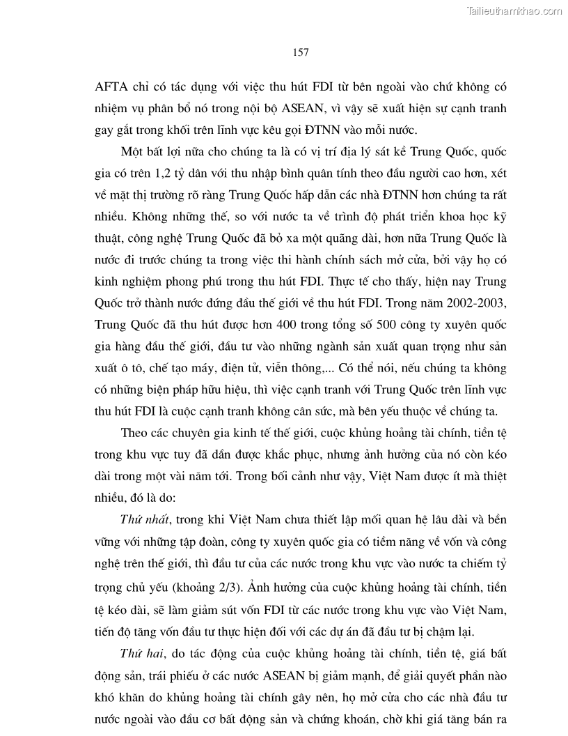 Luận án tiến sĩ kinh tế Hoàn thiện cơ chế, chính sách thu hút đầu tư trực tiếp nước ngoài ở thủ đô Hà Nội trong giai đoạn 2001- 2010 - 27 Trang 157