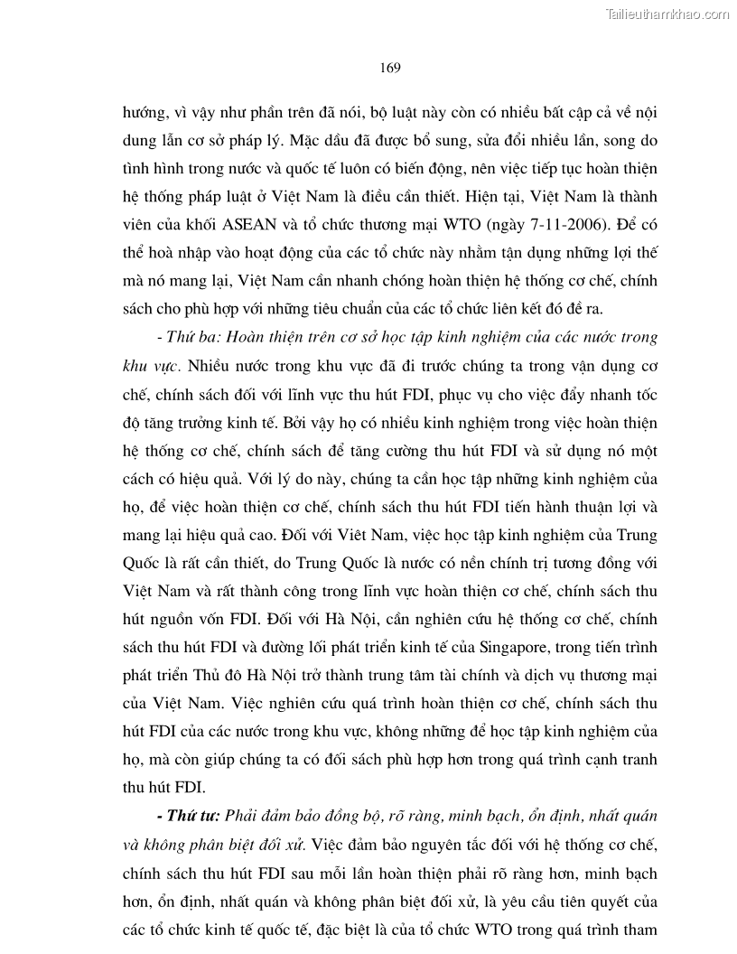 Luận án tiến sĩ kinh tế Hoàn thiện cơ chế, chính sách thu hút đầu tư trực tiếp nước ngoài ở thủ đô Hà Nội trong giai đoạn 2001- 2010 - 29 Trang 169
