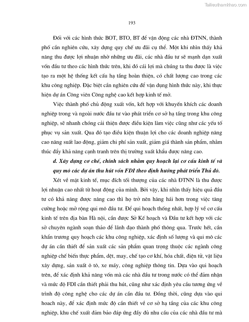 Luận án tiến sĩ kinh tế Hoàn thiện cơ chế, chính sách thu hút đầu tư trực tiếp nước ngoài ở thủ đô Hà Nội trong giai đoạn 2001- 2010 - 33 Trang 193