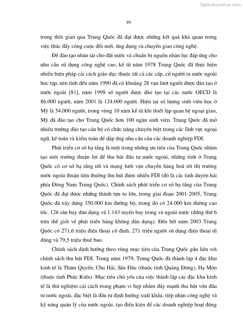 Luận án tiến sĩ kinh tế Hoàn thiện cơ chế, chính sách thu hút đầu tư trực tiếp nước ngoài ở thủ đô Hà Nội trong giai đoạn 2001- 2010 - 9 Trang 49