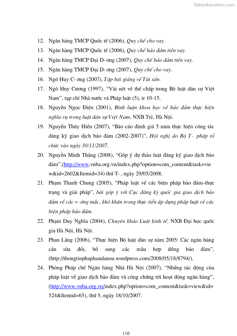 Luận văn thạc sĩ luật học Bảo đảm tiền vay bằng tài sản hình thành từ vốn vay - 19 Trang 109